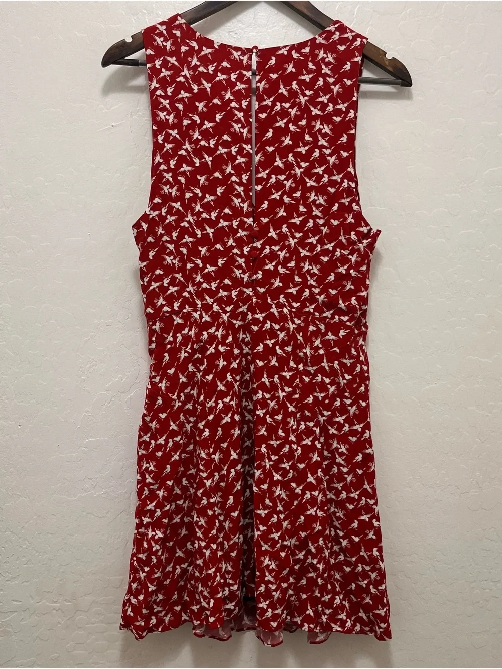NWOT Free People Walk Me Home Red Bird Print Mini Dress Boho Plunge V-Neck Sz 8